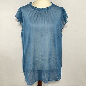 Torrid Blue Ruffle Sleeve Metallic Thread Sheer Blouse Size 2